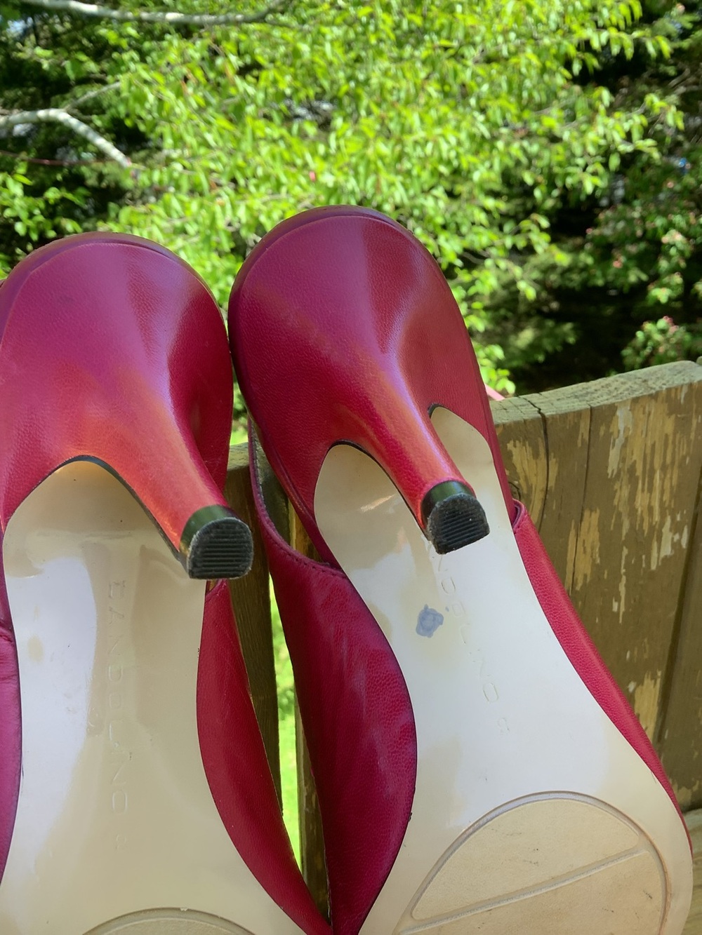 Y2K Bandolino Fuchsia Pink Leather Slingback Peep Toe Heels Size 8 - Picture 6 of 12